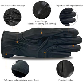 ZLUXURQ Luxury Mens Leather Gloves Fleece Lined-Soft Comfortable Lambskin