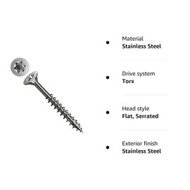 40 mm Wood Screws, Flat Countersunk Head T-Star Plius Muti Head, Welenprofil 4cut A2 Rustproof Stainless Steel Screw, Self-Tapping Spax Screw for Outdoor Applications, 4 x 40/23 mm (Pack of 200)