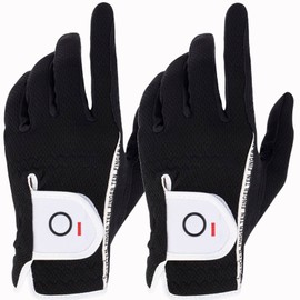 Golf Gloves Men Left Right Hand Rain Grip Lh Rh Mens Golf Glove 2 Pack, Weathersof All Weather Grips Soft Comfortable Black White Fit Size Small Medium ML Large XL (Black, L, Worn on Left Hand)