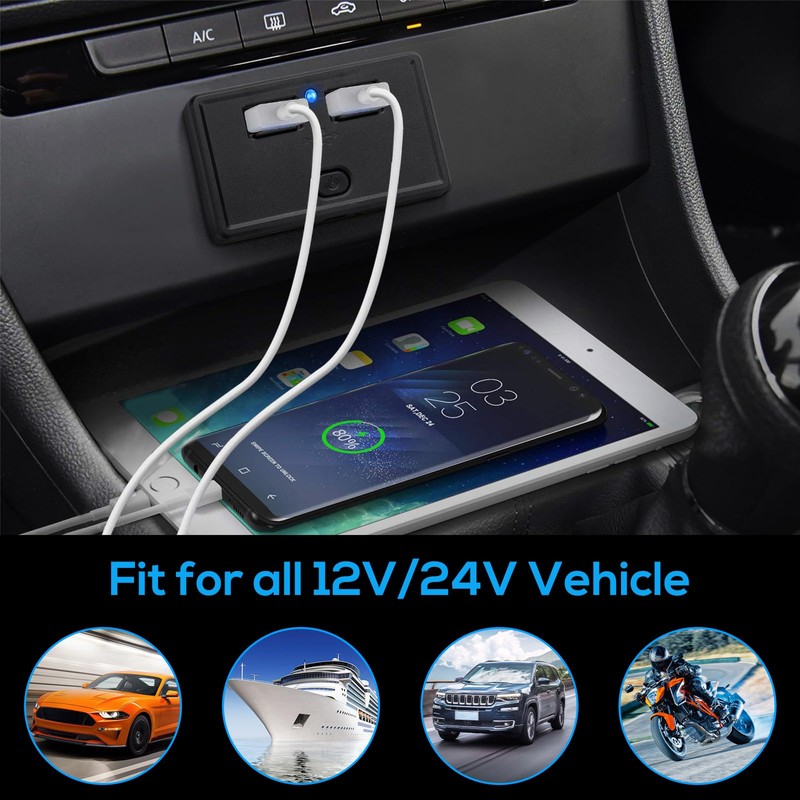 Linkstyle RV USB Outlet, Dual USB A Charging Socket Panel