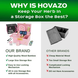 HOVANZO Upgraded Premium Large Bamboo Box - Locking Storage Decorative Box with Combination Lock - Wood Kit with lid - Wooden Locking Storage with Removable Tray and Jars