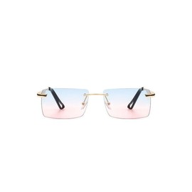 Rectangle Rimless Retro Flat top Sunglasses - color: Blue/Pink Gradient, size: OneSize