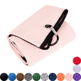 Mile High Life Microfiber Waffle Pattern Golf Towel | Club Groove Cleaner Brush | Foldable Divot Tool with Magnetic Ball Marker (Pink Towel/Brush/Fish Divot)