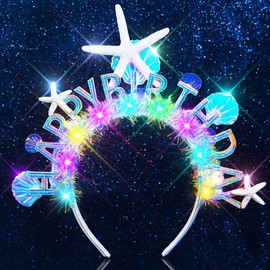 Handcess Leuchtender Geburtstags-Stirnband Festival LED Seestern Haarband Glitzer Kostüm Muschel Haarreifen Party Rave Haarschmuck für Frauen