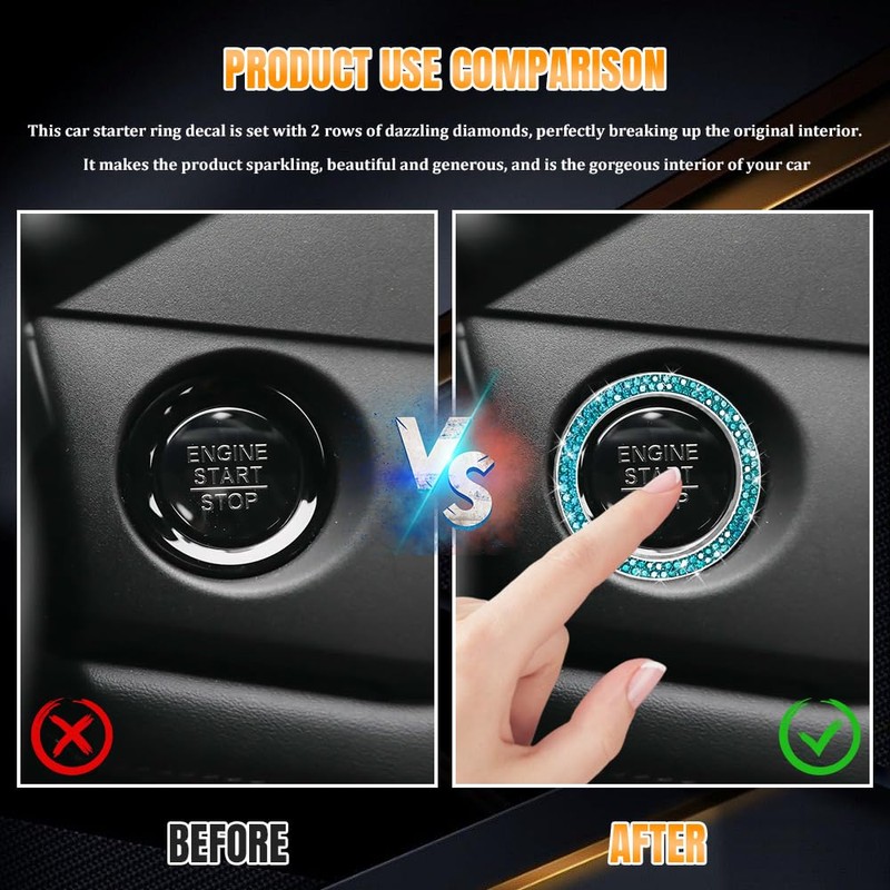 QZTYTY Car Engine Start Stop Decoration Ring, Car Start Button