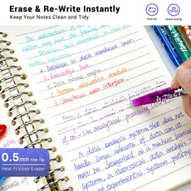 KERIFI Erasable Pens Rub Out Pen, 0.5mm Erasable Gel Pen with Rubbers on the End, Heat Friction Markers with Eraser, Handwriting Writing for School Office Supplies (8 Assorted Colors)