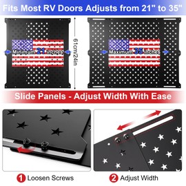 Gisafai 24" Adjustable Rv Screen Door Protector, Aluminum Grille Guard for Dogs, Fits 22"-31.5" Wide Camper Doors, Rv Entry Screen Door Shield, USA Flag and Star Design
