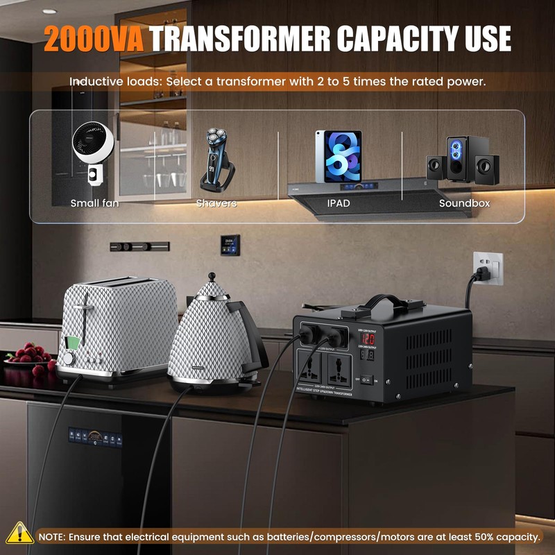 2000W Voltage Converter Transformer Step Up 110V/120V to220V/240V or Step