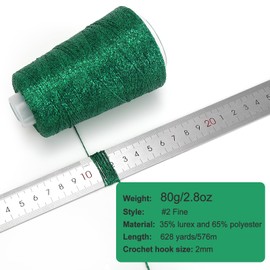 80g Metallic Crochet Thread,Yarn for Crocheting,Metallic Thread Round Band Yarn,Lurex Yarn with Metallic Shine, Sparkle Metallic Yarn for Clothes, Car Charm, Keychain Charm(Green)
