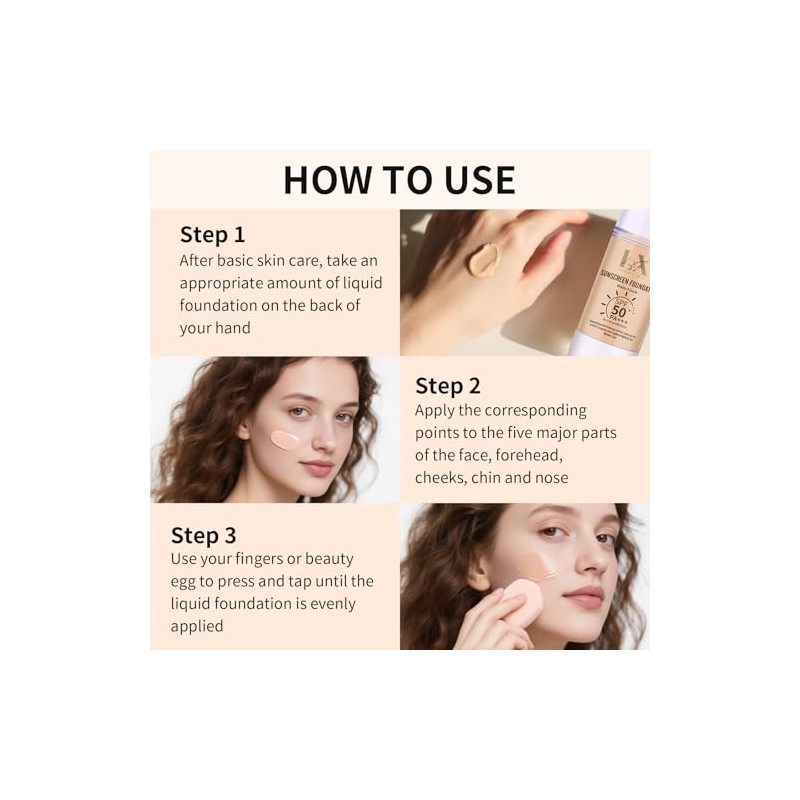 Base Maquillaje Líquida Color Protección Solar Facial Resistente Agua Ligera