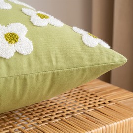 EMEMA Decorative Throw Pillow Covers Daisy Sun Flower Jacquard Pillowcase Cushion Case Rectangle for Couch Sofa Bed Living Room Bedroom Set of 2, 12x20 Inch, Sage Green