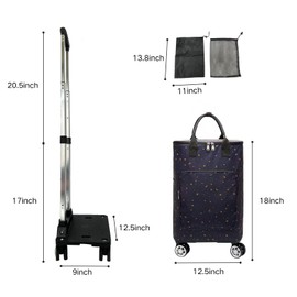 Nimsayhexg Foldable Aluminum Alloy Shopping Trolley with Insulated Bag, Lightweight and Easy for Shopping, Outdoor Travel & Office Usey. (Starry Sky)