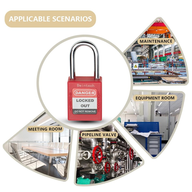 Bwintech 5 PCS 38MM Keyed Different Red Safety Padlock Lockout