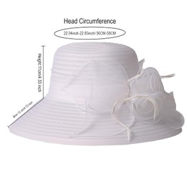 Women’s Derby Dress Fascinator Church Cloche Hat Wide Brim Sun Hats Bucket Tea Party Wedding Bowler Hats White