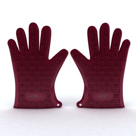 Silicone BBQ Gloves/Cooking Gloves, 3 Day Dec. Sale, Ultra-Odor Resistant, Heat Protective -Burgundy Wine, Cooking Gloves, Premium Eco-Friendly by More Cuisine Essentials BG - 0129M