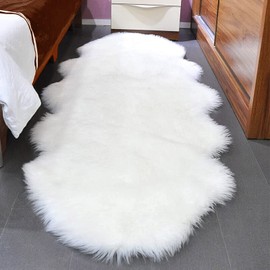 Meyecon Sheepskin Rug Faux Fur Rug Area Rugs Faux Fleece Chair Cover Seat Pad Soft White Fluffy Rugs For Bedroom Sofa Floor Carpet Living Room Decoration (white, 160 x 60 cm)