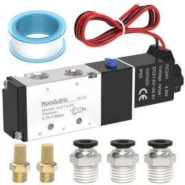 Solenoid Valve, Hoodutric 1/4" NPT Solenoid Valve DC24V Single Coil Pilot-Operated Electric 2 Position 5 Way Connection Type with Outlet Wire - 4V210-08