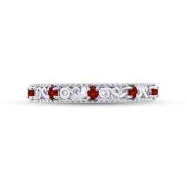 Jewel Zone US Round Cut Simulated Red Garnet 3.25 MM Stackable Ring in 14K White Gold Over Sterling Silver