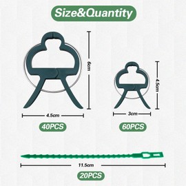 RAFIYU Pack of 120 Plant Clips, Plant Holders for Trellis Tomatoes, Cucumbers, Roses and Other Trellis, Plant Connectors for Climbing Plants Attachment (40 Large + 60 Small + 20 Plant Bands)