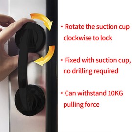 Glass Door and Window Handle, Suction Cup Bathroom Sliding Doors Handles, Non-Porous Handles Shower Grab Bars, Cabinets and Wardrobes Non-Marking Handle (Black)