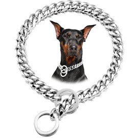 LuxLife 12mm Silvery Cuban Link Dog Collar - Stainless Steel Chain Collar with O-Ring Lock for Small, Medium & Large Dogs - Adjustable Heavy Duty Pet Walking Collar (Silvery, 14 Inch)