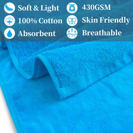 Workout Sweat Towels 2Pack, Cotton Gym Towels, 12"x45" - Absorbent | Breathable | 430GSM | Soft - Sports Towel for Men & Women, Exercise Towel for Yoga, Shower, Tennis, Running & Fitness, Aqua Blue