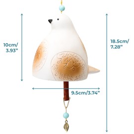 White Ceramic Bird Wind Chime, Hanging Garden Decor for Outside Indoor Use, Rustic Windchime w Soothing Melodic Tone, Church Bell Home, Patio, Balcony, Backyard, Music Gift for Mom, Witness Friendship