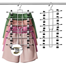 DAMITA Skirt Trouser Hangers with Clips Space Saving Hanging Closet Organizer 6 Tiers Multi Hanger with 360° Swivel Hook, Finger-Safe Design- College Dorm Room Apartment Essentials 1-pack