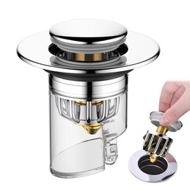 Cespol para Lavabo de Baño – 33.5-45mm Ajustable, Tapón para Fregadero Universal – Núcleo de Cobre, Diseño Emergente Pop-Up, Antiolor y Antiinsectos, 