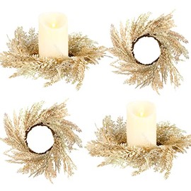 Anillos de Velas de Corona de Hierba de Pampa 3.9 Pulgadas Candelabros de Corona de Vegetación Artificial Pequeña Corona Boho de Pampa Falsa para Boda Casa Mesa Otoño Cortijo (Estilo Elegante)