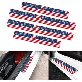 4 Pieces Car Door Sill Protector,Carbon Fiber Threshold Anti-Scratch Sticker Door Edge/Rear Guard Protection America Flag Car Accessories