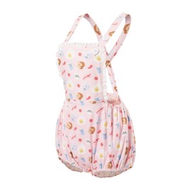 CutiePlusU Cotton Button Crotch Overalls Adult Romper Onesie Shortalls-Breakfast Party M