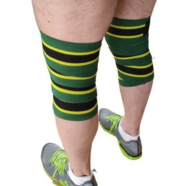Manta Raya Knee Wraps Vendas elásticas de Compresion Gym levantamiento de Pesas Paquete con un Par Gimnasio (Verde con Amarillo)