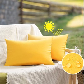 VAKADO 12x20 Outdoor Waterproof Throw Pillow Covers Set of 2 Decorative Outside Patio Furniture Cushion Cases Decor for Garden Bench Porch Couch Tent,Yellow