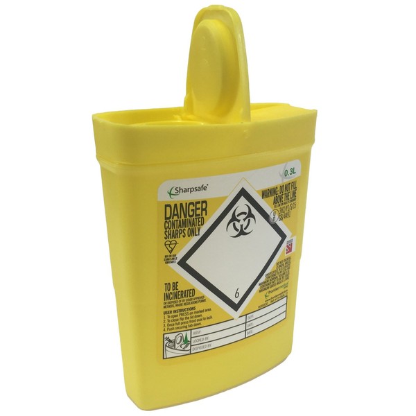 Sharpsafe Yellow 0.3L Medical Waste Container Syringe Needle Clinical Waste Marked Waste Bin for Sharp and Pointed Items