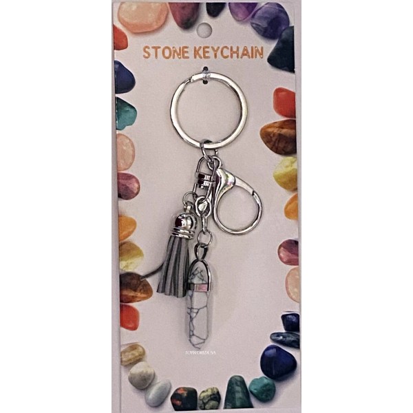 Hexagonal Howlite gemstone with tassel Keychain/Keyri