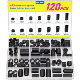 HOLMOL ABS Round Nylon Spacers 120PCS, Plastic Spacers Washers M6 M8 Set for Bolts, 14 Sizes Black Plastic Washers for Insulation Column, Column Standoff Support Assortment Kit