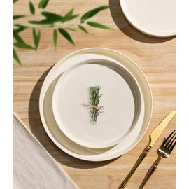 TheTerra Ceramic Dinnerware Sets for 6, 18 Pieces Porcelain Lightweight Plates and Bowls Sets, Scratch Resistant Dish Set, Oven & Microwave & Dishwasher Safe, Beige