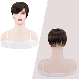 Yamel Hair Topper with Bangs 3 Clips Multi-Dimensional 7 Inches Short Synthetic Wiglets Natural Hairpieces for Thinning Hair Matte Brown
