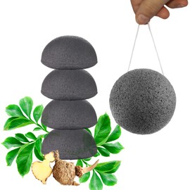 Love Our Planet Facial Konjac Sponge (4 Pack) | Exfoliating and Cleansing Natural Face Sponge| Bamboo Charcoal Puff Sponge Set (Bamboo Charcoal)