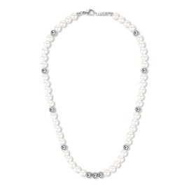 GAVU Men’s Pearl Necklace, Men's Stainless Steel Beaded Necklace, Pearl Jewelry for Men 22"