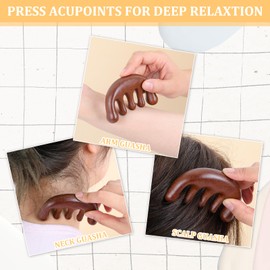 LIQWEI 2 Pcs Wooden Massage Comb, Scalp Massager Wide Tooth Combs, Scalp Gua Sha Massage Tool for Women Men, Meridian Combs Dandruff Comb for Head
