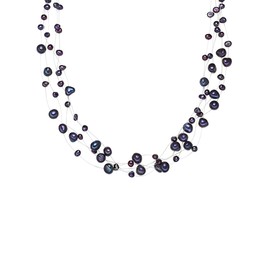 Valero Pearls Damen-Kette Hochwertige Süßwasser-Zuchtperlen in ca. 4-6 mm Barock blau 925 Sterling Silber 43 cm + 5 cm Verlängerung - Perlenkette Halskette mit echten Perlen dunkelblau 60201649