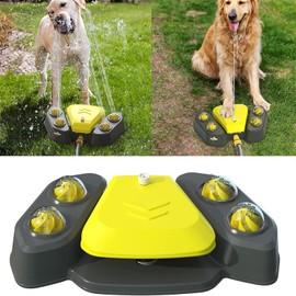 Outdoor Dog Water Play Sprinkler,Step On Dog Water System,Safe Self Watering Doggie Drinking Fountains Garden Pet Bath Toy Splash Play Cooling Toy Adjustable Water Output 4 Shower Holes (Yellow)