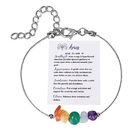 COLORFUL BLING Healing Crystal Zodiac Bracelet for Women Spiritual Crystal Zodiac Sign Beaded Bracelets Natural Stone Chakra 12 Constellation Bracelet Horoscope Jewelry Birthday Gift - Aries