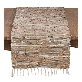 Occasion Gallery Natural 50% Cotton - 50% Leather Chindi Rustic Table Runner, 16" X 54"