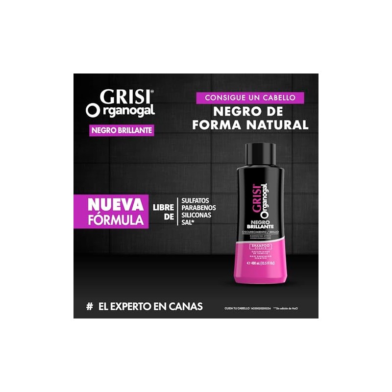 Organogal Grisi, Shampoo Negro intenso, 400 ml, Resultados en 4