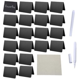MEGYAD Pack of 20 Chalkboard Slate Board: Small Board for Writing on with Cleaning Cloth and Erasable Chalk, Price Tags Stand for Price Tags, Buffet Table, Birthday Party