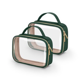 HELZOI TSA Approved Toiletry Bag, 2 Pack Clear Makeup Bags with Handles, Quart Size Toiletry Bags, PVC Cosmetic Bags for Women and Men, Carry on Airport Airline Compliant Bag(Green)