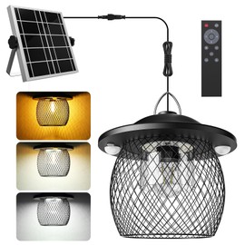 Solar Shed Pendant Light Daytime and Night Metal Net Cover Indoor&Outdoor with E27 Bulb Cool White and Warmwhite 3 Color Temperature 5 Modes for Chicken Coop Light Patio Garden Barn Yard Gazebo etc
